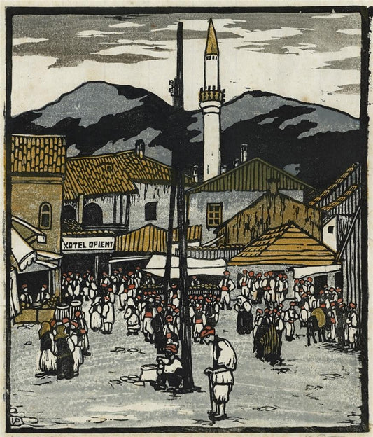 Valerie Petter-Zeis (1881-1963) Pencil Signed Woodcut - Market In Sarajevo0