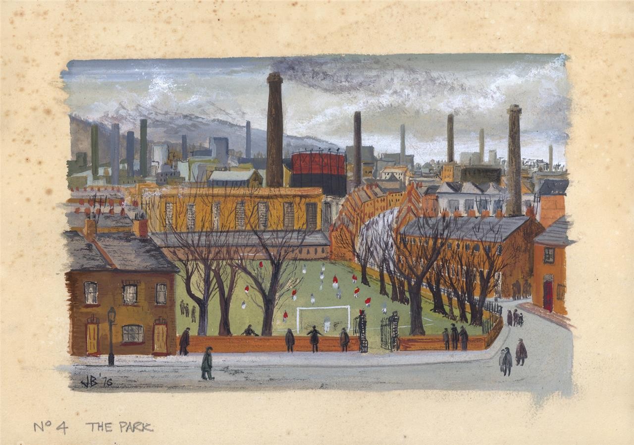 Football Match In The Park 1976  Gouache Painting  John Bullock  Northern Art7