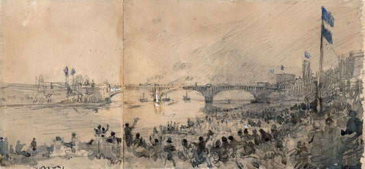 The Boat Race Oxford & Cambridge - Watercolour Painting 1877 River Thames London0