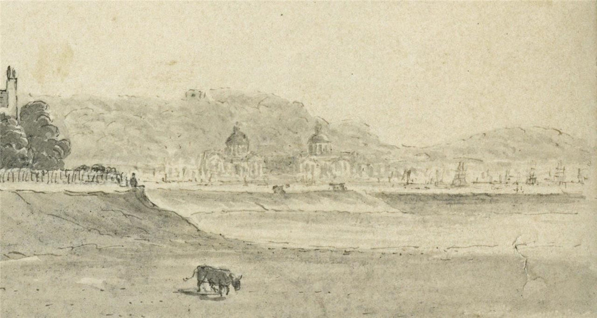 James Wilcox (1778-1865) Watercolour Painting Isle of Dogs Greenwich London 18434