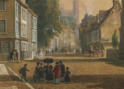 Trumpington Street Cambridge Watercolour Painting 19th Century In Style Of Pugin11
