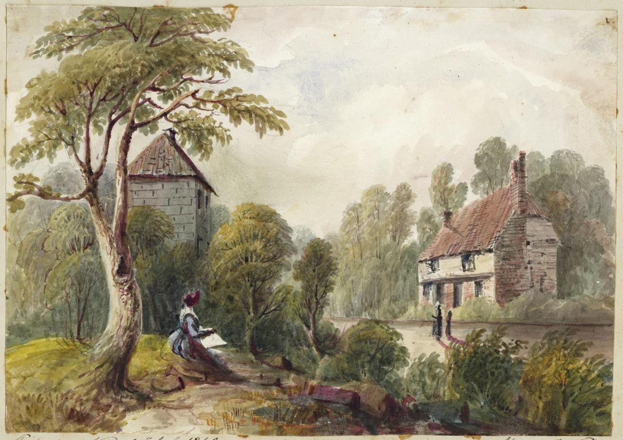 Mary Webster (1794-1883) Watercolour Painting Cottages At Sudbury London 18400