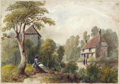 Mary Webster (1794-1883) Watercolour Painting Cottages At Sudbury London 18400