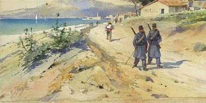 Pierre Comba (1859-1934) Watercolour Painting - French Military In Coastal Scene6