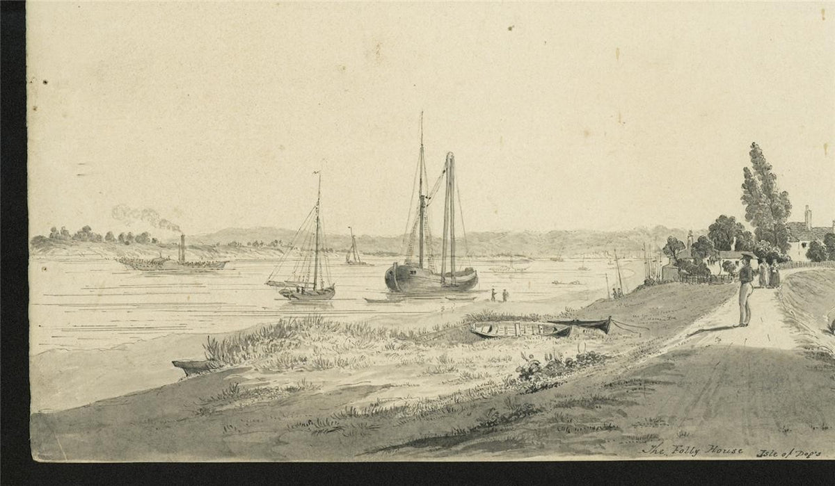 James Wilcox (1778-1865) Watercolour Painting Isle of Dogs Greenwich London 184314