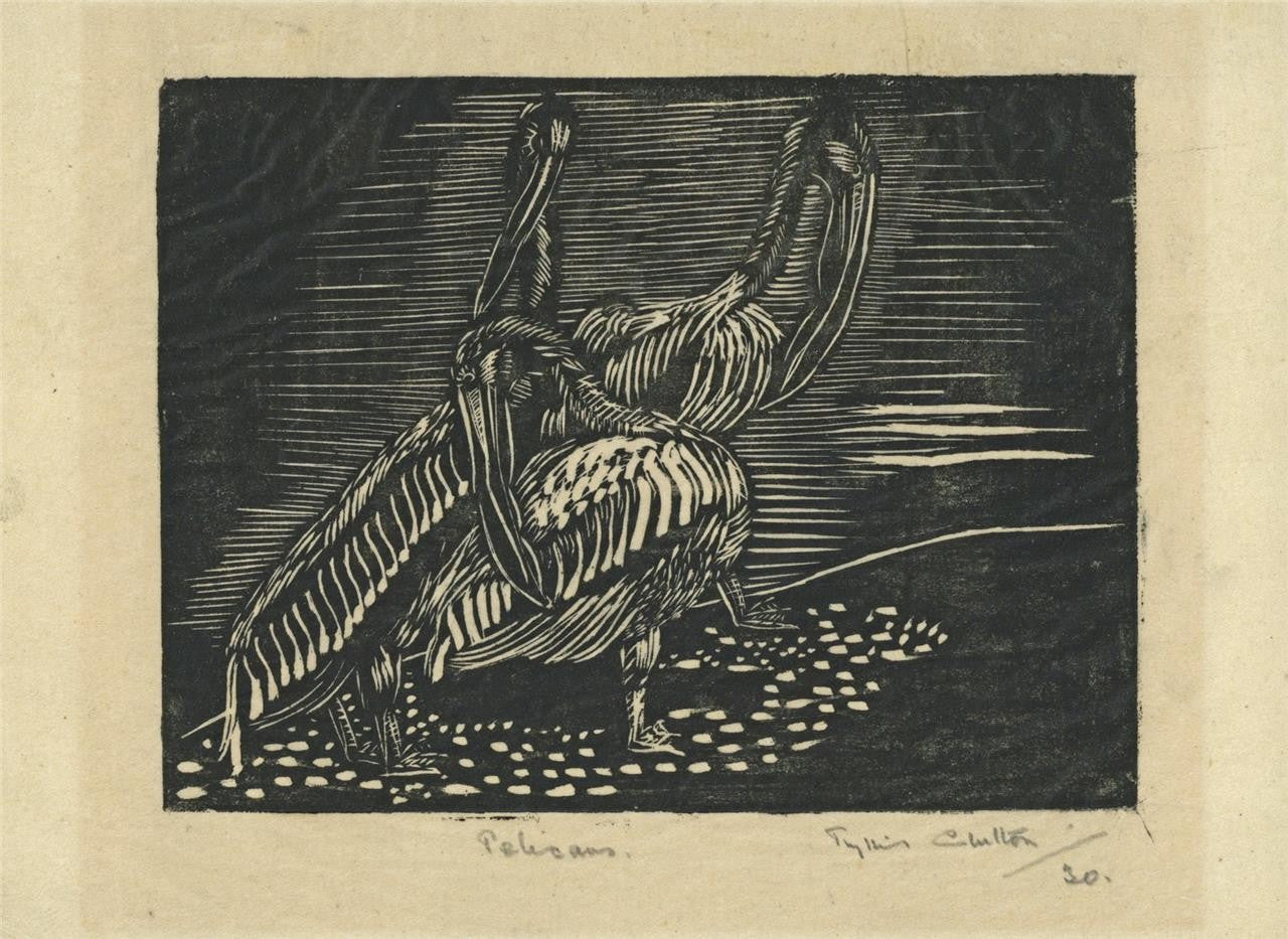 Phyllis Chilton Osborne - Pencil Signed Wood Engraving - Pelicans - 19304