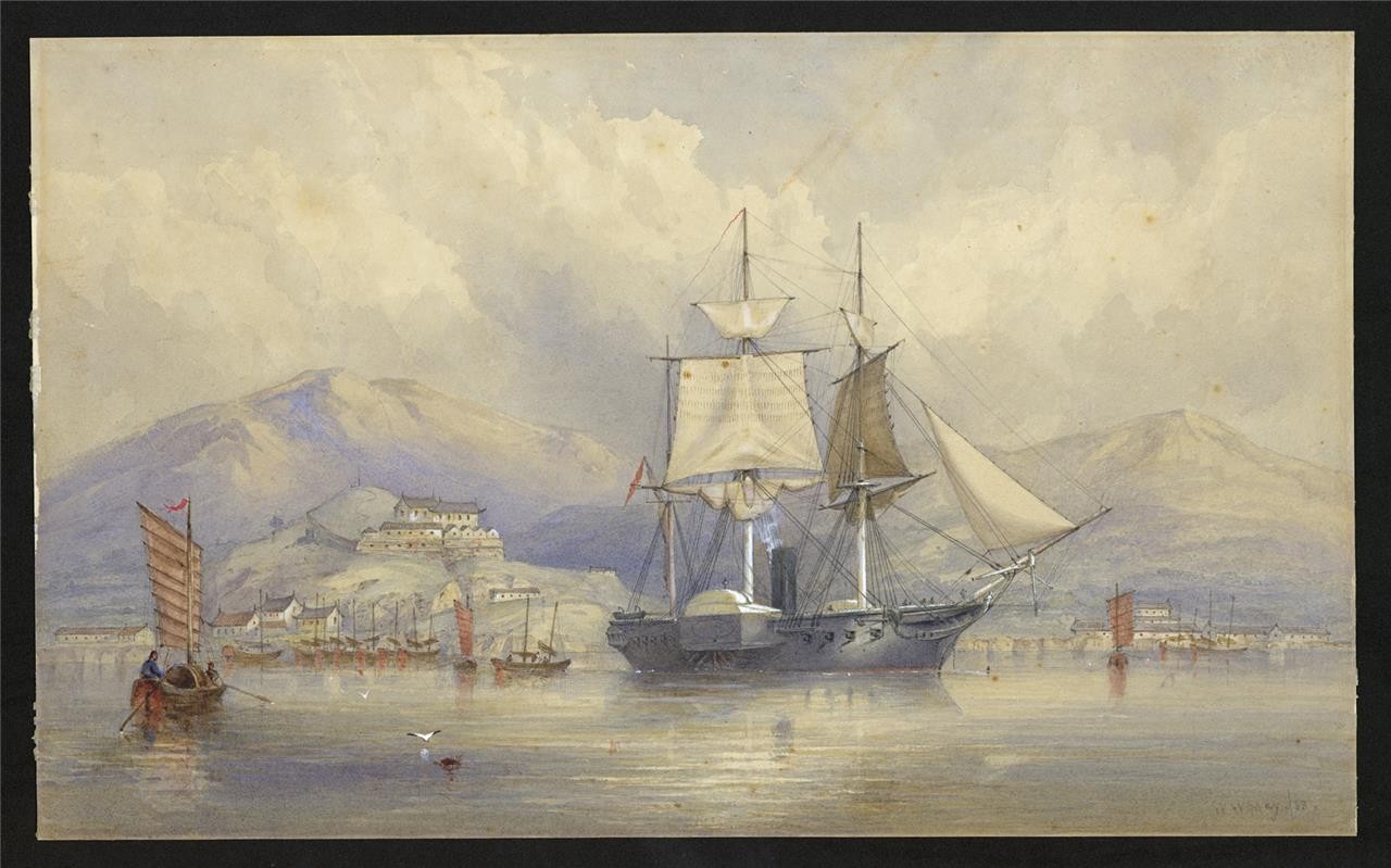 Walter William May (1831-1896) Watercolour Painting China - Chinese Harbour 18631