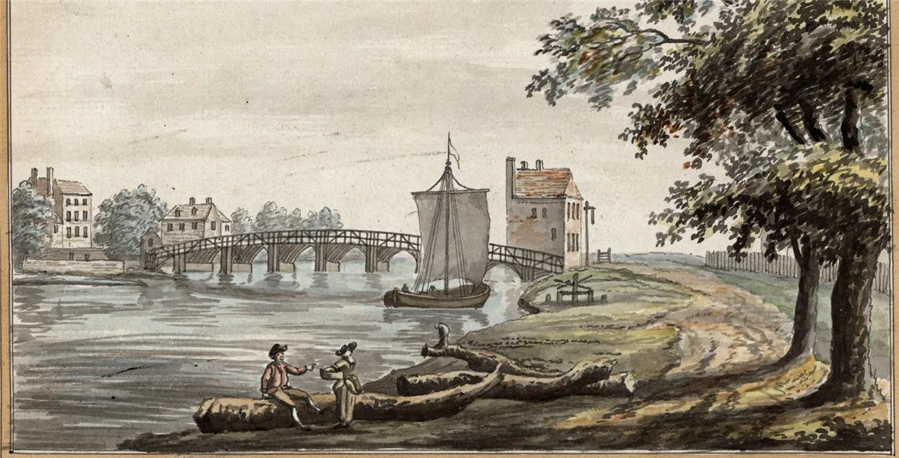 Datchet Bridge River Thames - Antique Watercolour Painting - Early 19th Century3