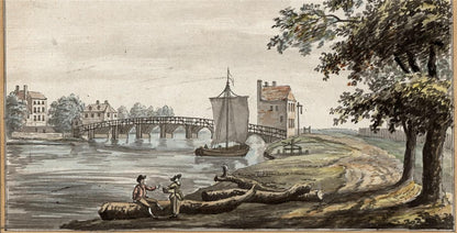 Datchet Bridge River Thames - Antique Watercolour Painting - Early 19th Century3