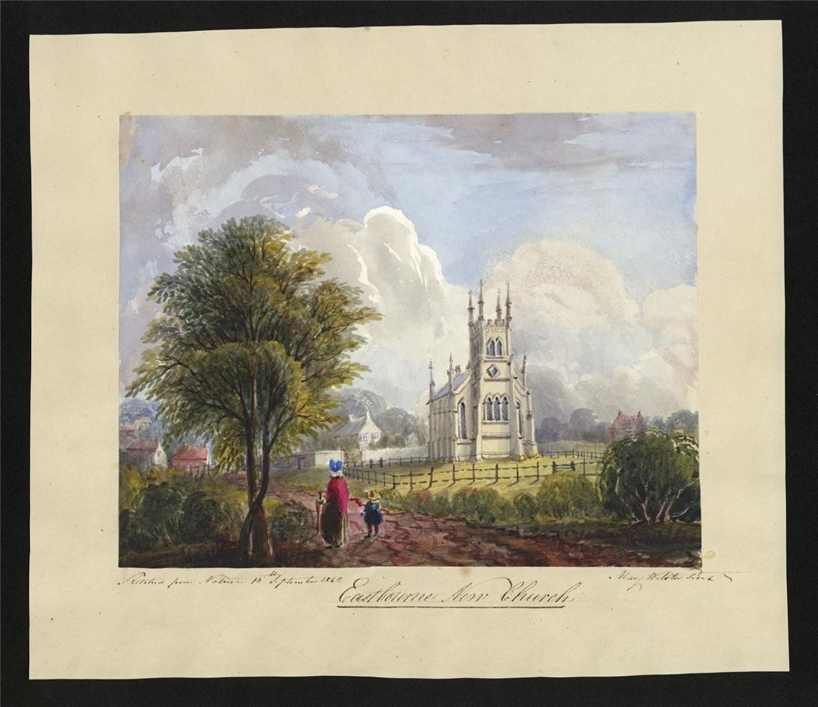 Mary Webster (1794-1883) Watercolour Painting Eastbourne New Church 18421