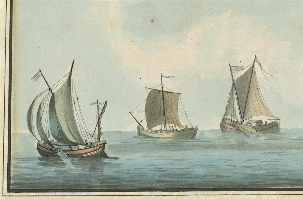 Dutch Fishing Boats - Seascape - Antique Watercolour Painting - 19th Century4