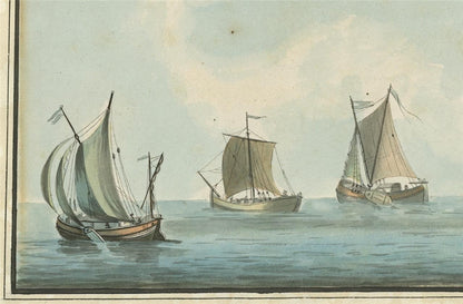 Dutch Fishing Boats - Seascape - Antique Watercolour Painting - 19th Century4