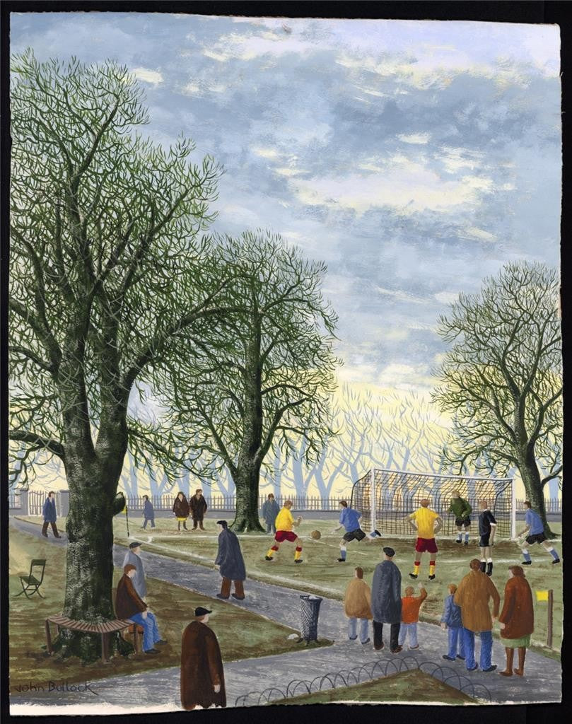 Football Match In The Park Gouache Painting  John Bullock  Northern Art1