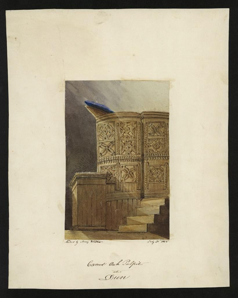 Mary Webster (1794-1883) Watercolour Painting Oak Pulpit Dun Angus Scotland 18551