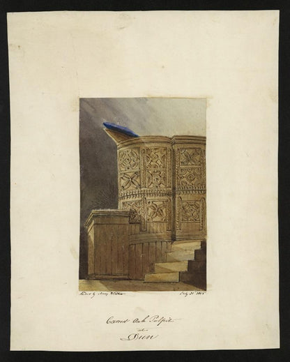 Mary Webster (1794-1883) Watercolour Painting Oak Pulpit Dun Angus Scotland 18551