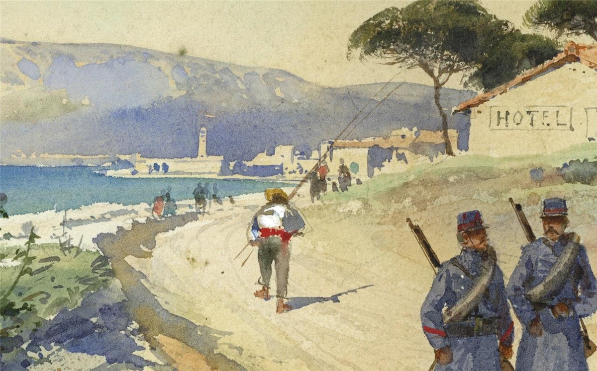 Pierre Comba (1859-1934) Watercolour Painting - French Military In Coastal Scene8