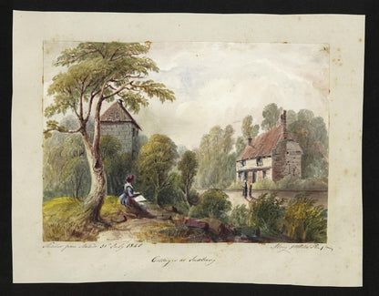 Mary Webster (1794-1883) Watercolour Painting Cottages At Sudbury London 18401
