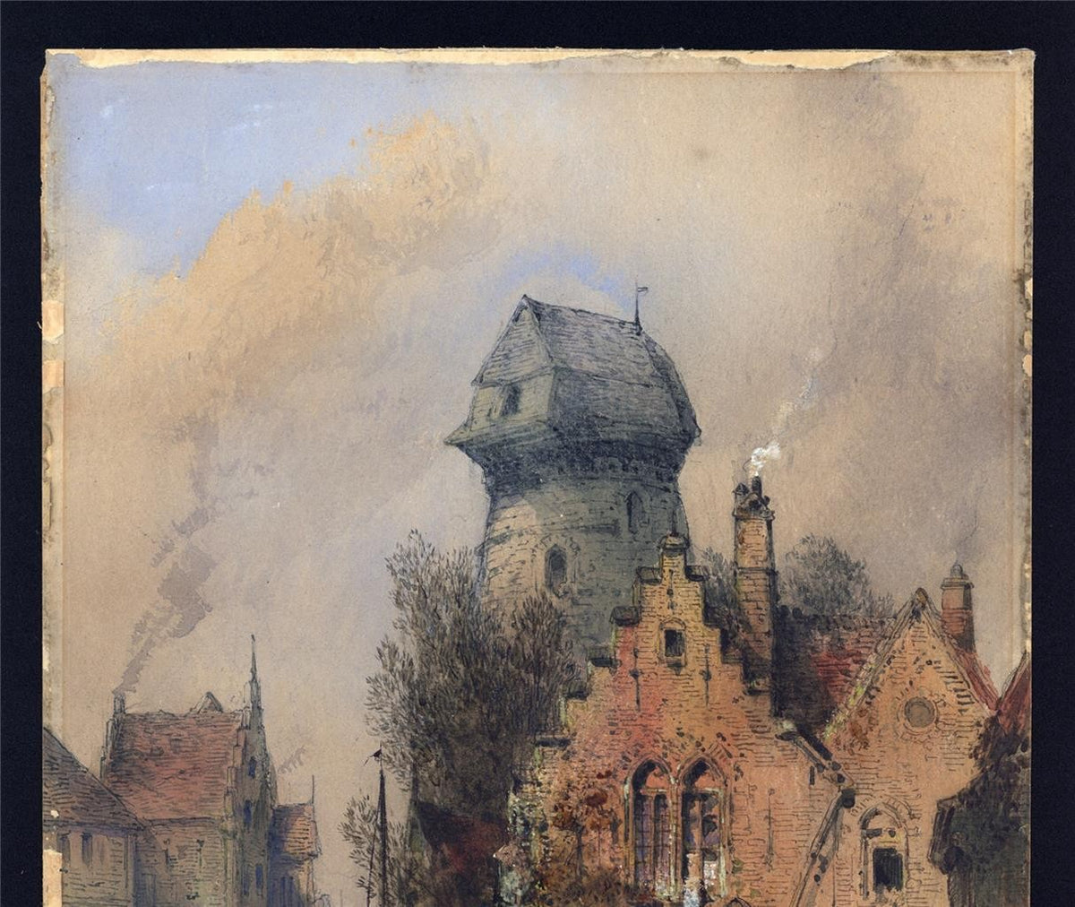 Thomas Colman Dibdin (1810-1893) Watercolour Painting Canal Bruges Belgium 18763