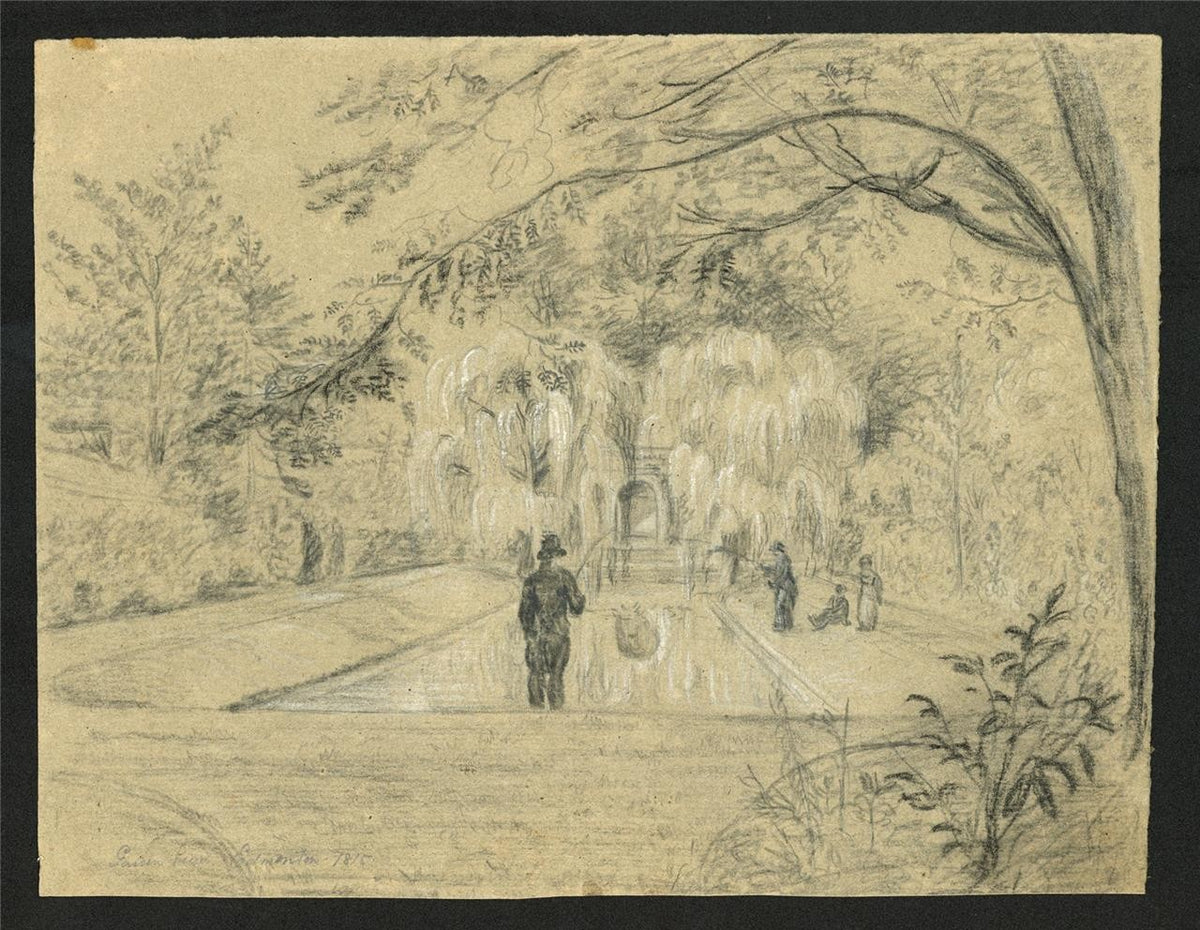 James Wilcox (1778-1865) Drawing - Garden Scene At Edmonton 1815 - 19th Century1