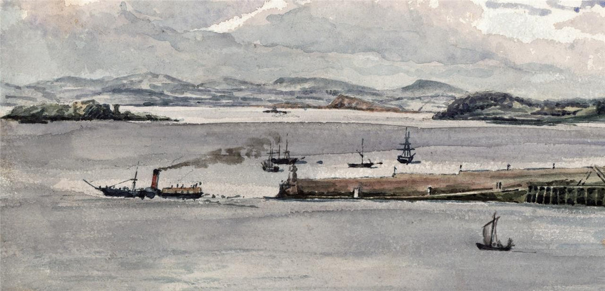 The Pier Burntisland Scotland 1856 - Antique Watercolour Painting - 19th Century3