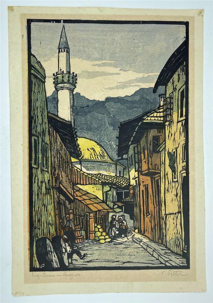 Valerie Petter-Zeis (1881-1963) Pencil Signed Woodcut - Sarajevo1