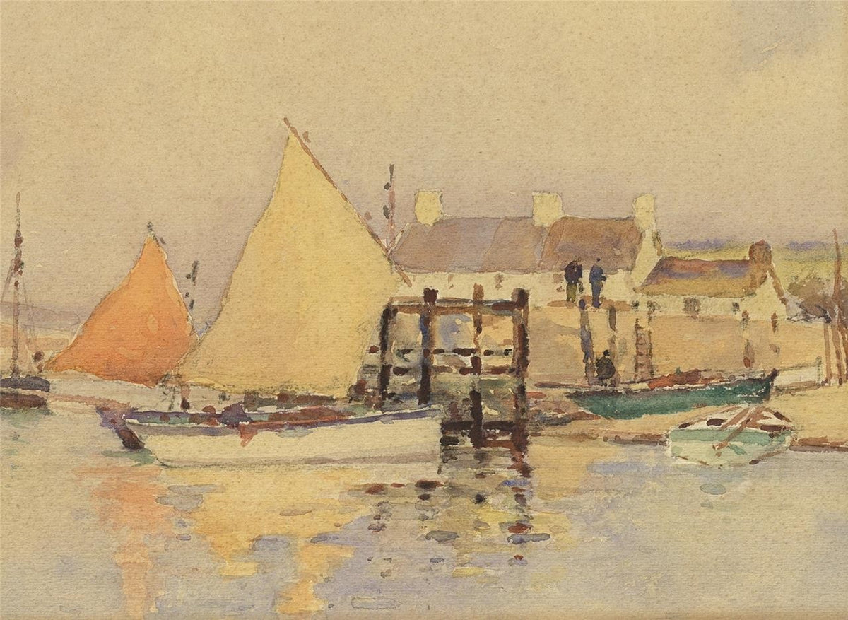 Eyres Simmons (1872-1955) - Watercolour Painting - Boats In Harbour3