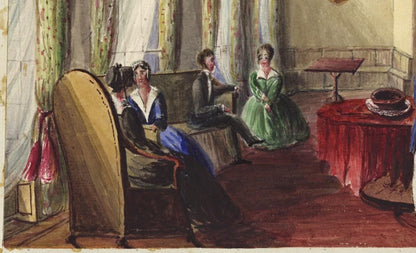 Mary Webster (1794-1883) Watercolour Painting - Figures In Interior Scene 18474