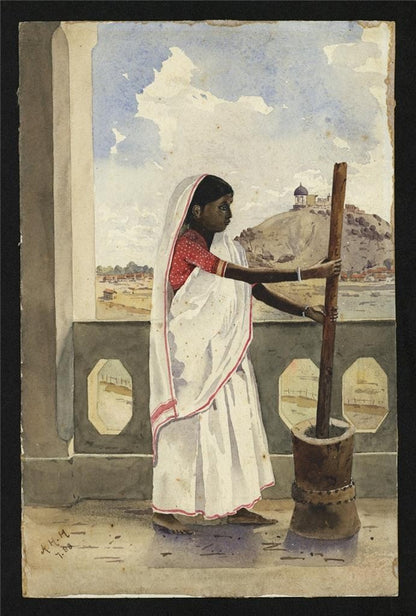A Female Rice Grinder India 1888 - Watercolour Painting - Arthur Herbert Hussey2