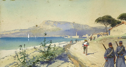 Pierre Comba (1859-1934) Watercolour Painting - French Military In Coastal Scene4