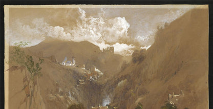 Henry Burdon Richardson Watercolour Painting Castle & Village Mountain Landscape8