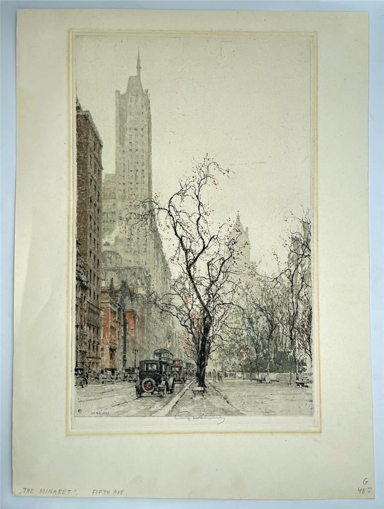 Luigi Kasimir (1881-1962) Signed Etching The Minaret Fifth Avenue New York USA1