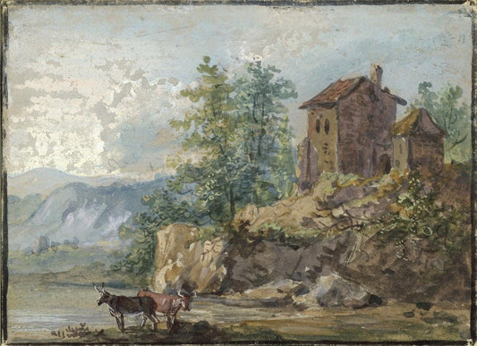 In The Manner Of Paul Sandby - Miniature Gouache Painting - Cattle In Landscape0
