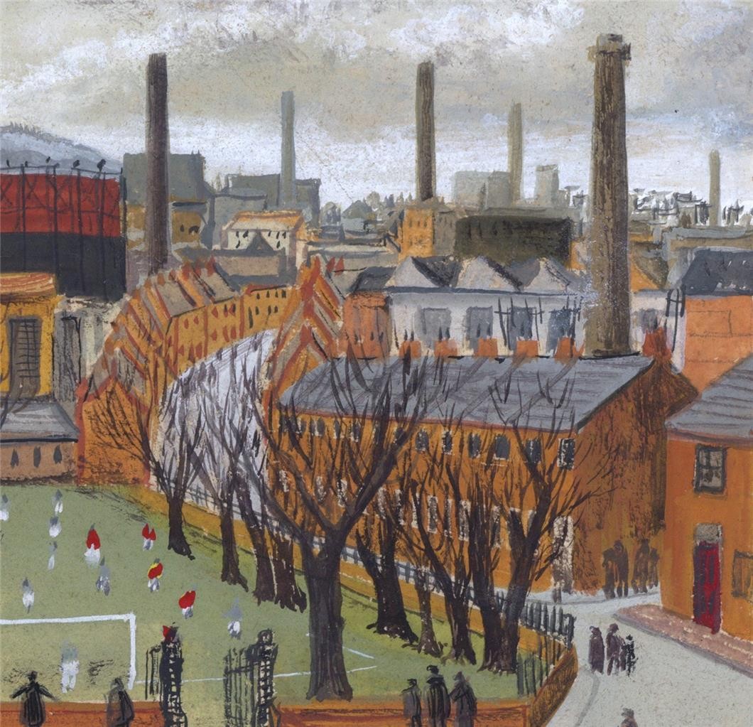 Football Match In The Park 1976  Gouache Painting  John Bullock  Northern Art5