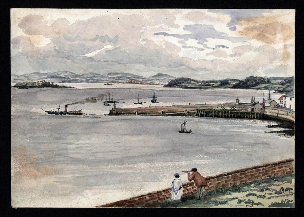 The Pier Burntisland Scotland 1856 - Antique Watercolour Painting - 19th Century1