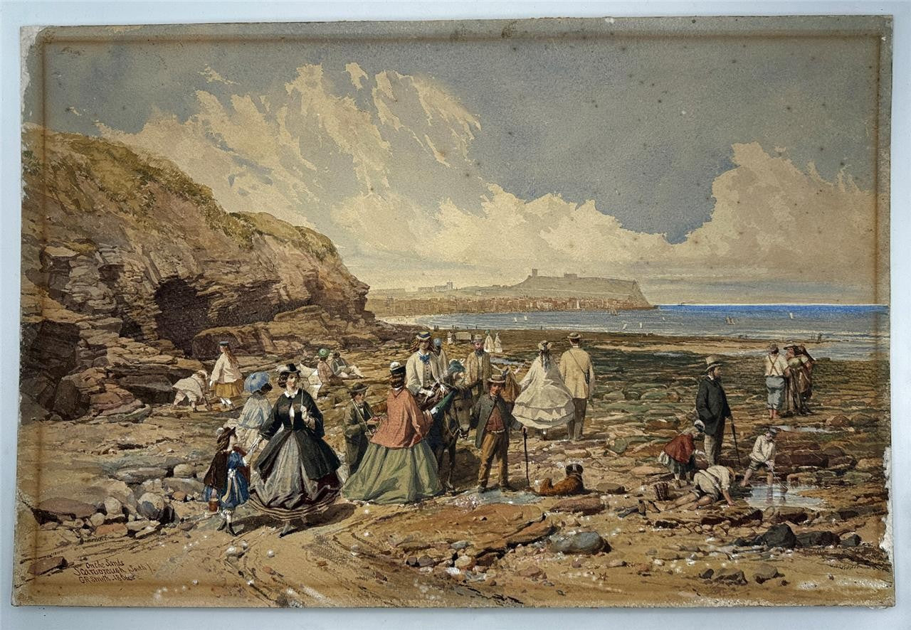 G. R. Smith Watercolour Painting On The Sands Scarborough 1864 - 19th Century1