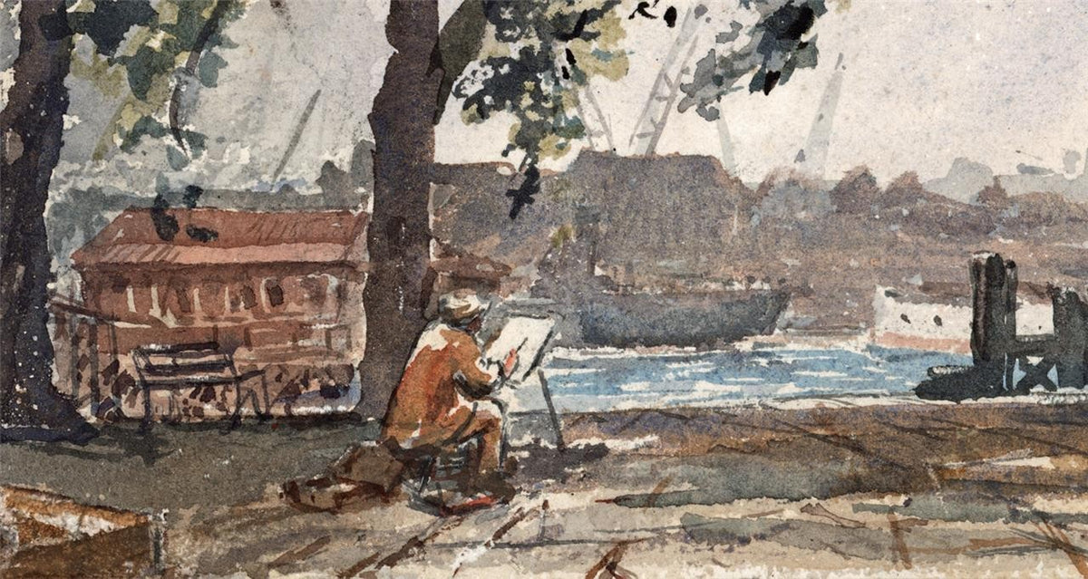 Frederick Charles Winby Watercolour Painting - Artist On Riverbank Maybe London3