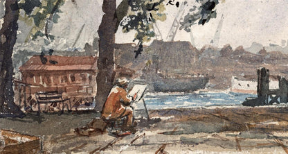 Frederick Charles Winby Watercolour Painting - Artist On Riverbank Maybe London3