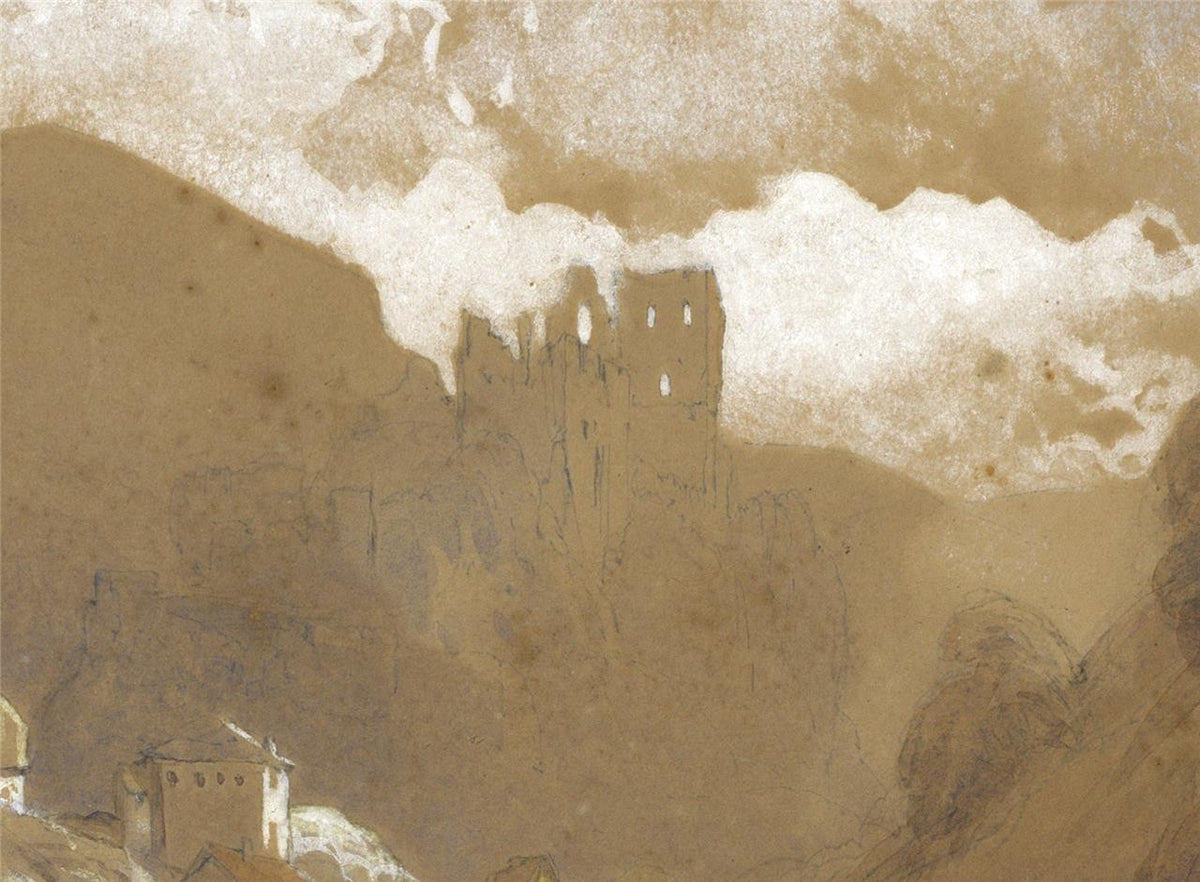 Henry Burdon Richardson Watercolour Painting Castle & Village Mountain Landscape7