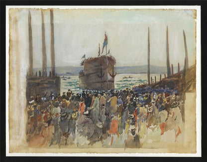HMS Warspite Launch Devonport Plymouth 1913 Watercolour Painting - Signed1