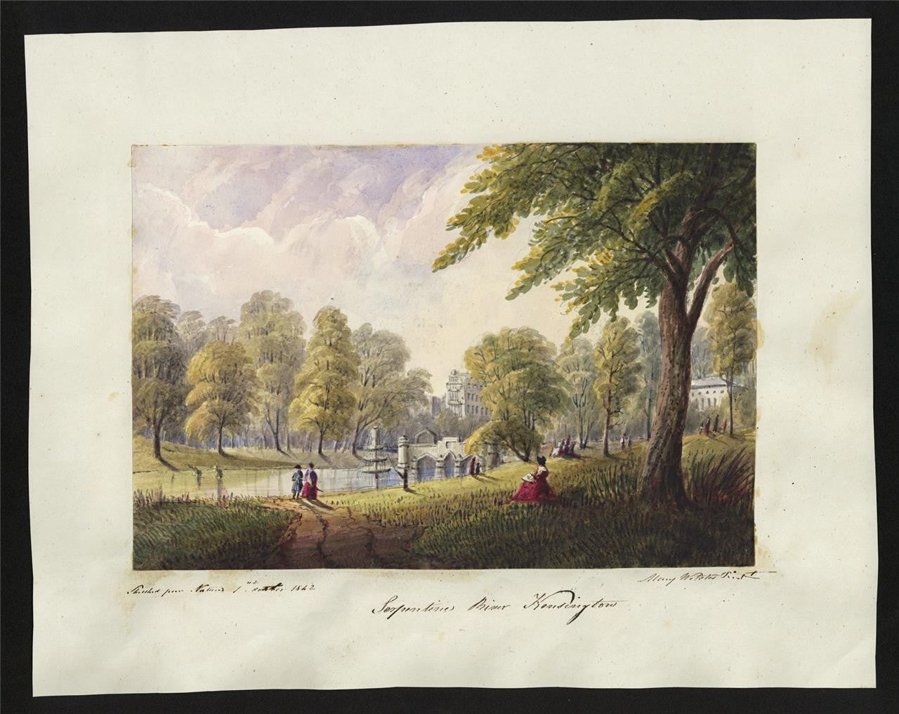 Mary Webster (1794-1883) Watercolour Painting Serpentine Kensington London 18421