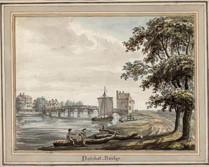 Datchet Bridge River Thames - Antique Watercolour Painting - Early 19th Century2