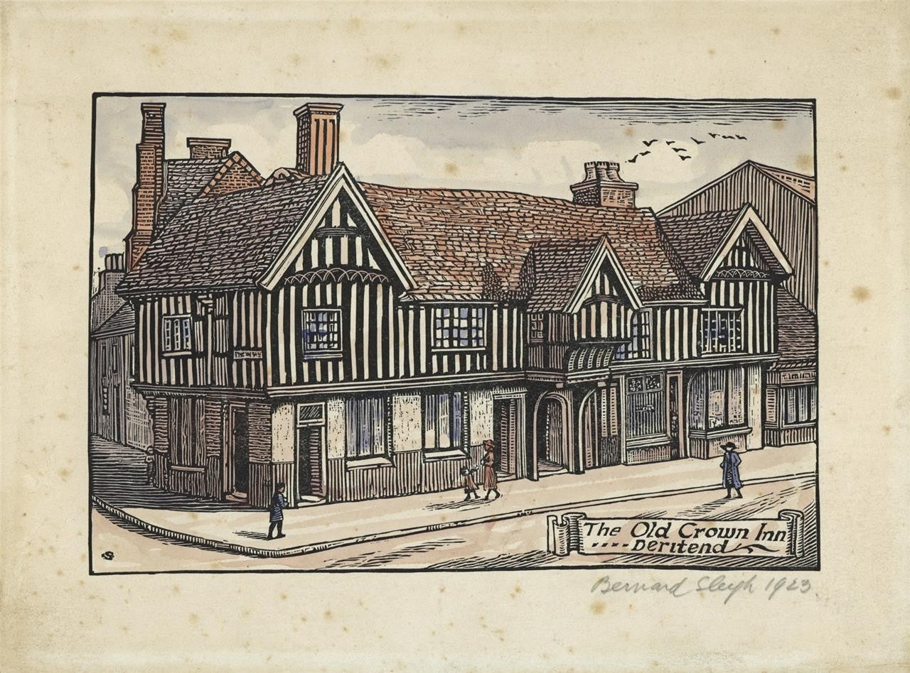Bernard Sleigh (1872-1954) Pencil Signed Woodcut The Old Crown Inn Deritend 19234
