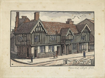 Bernard Sleigh (1872-1954) Pencil Signed Woodcut The Old Crown Inn Deritend 19234