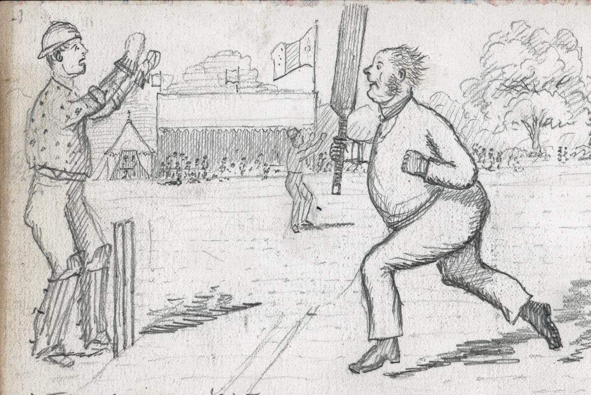 Victorian Pencil Drawing - The Cricket Match - 19th Century - Circa 18701
