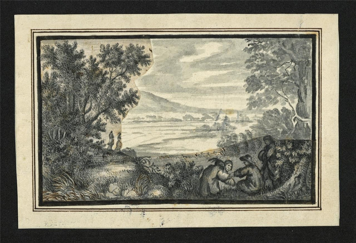 Figures In Landscape Small Watercolour Painting - Late 18th / Early 19th Century1