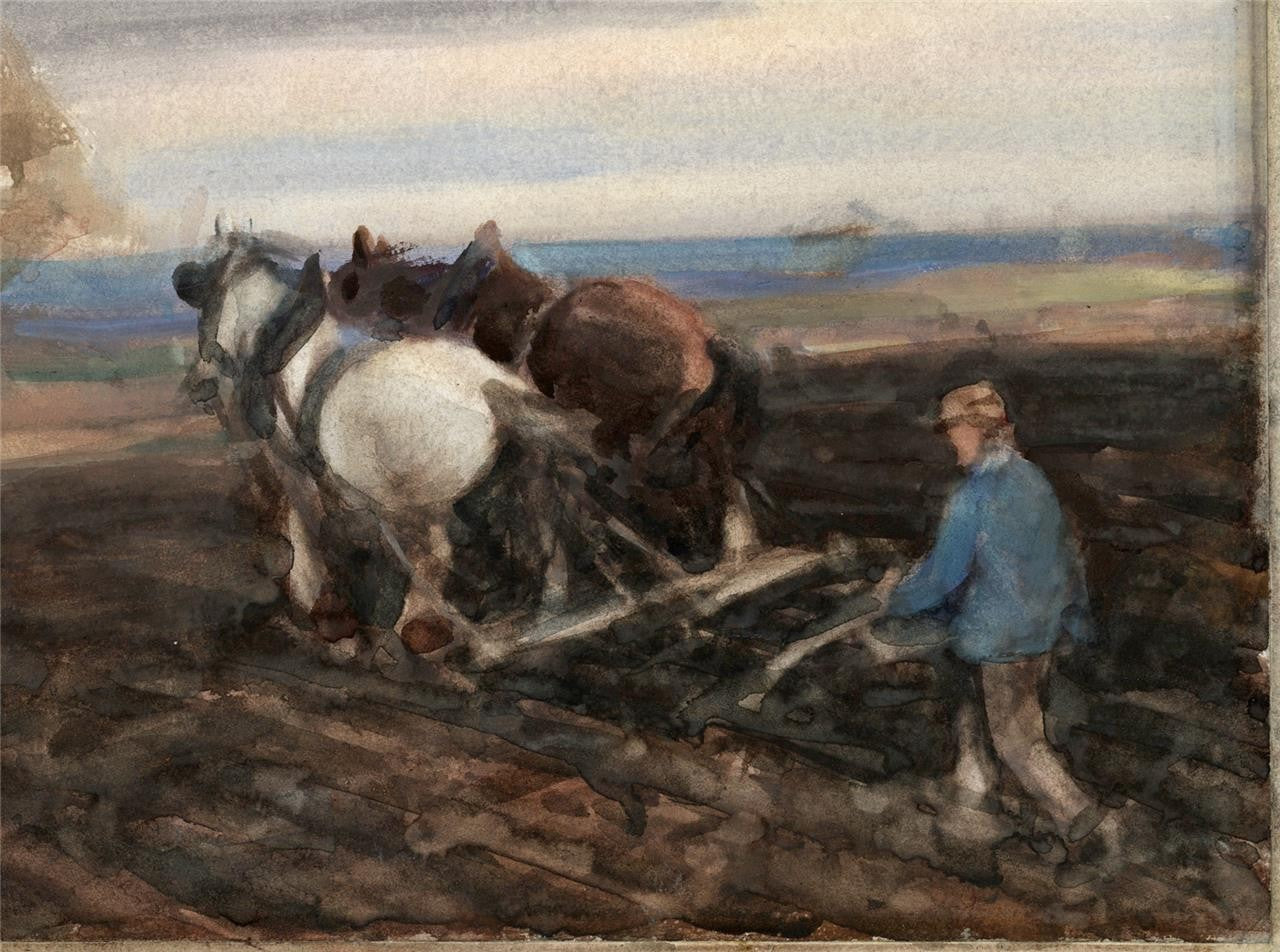 David Thomas Robertson (1879-1952) Watercolour Painting - Farming Landscape4