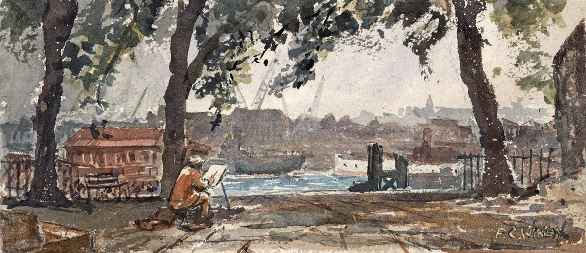 Frederick Charles Winby Watercolour Painting - Artist On Riverbank Maybe London2