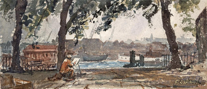 Frederick Charles Winby Watercolour Painting - Artist On Riverbank Maybe London2
