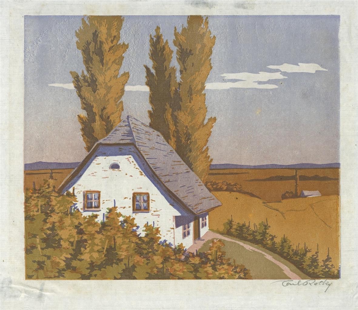 Carl Rotky (1891-1977) Pencil Signed Woodcut - Trees & Cottage In Landscape6