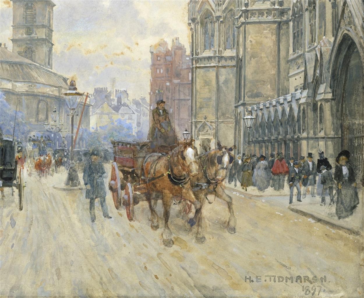 Henry Edward Tidmarsh Watercolour Painting - Royal Courts Of Justice London 18973